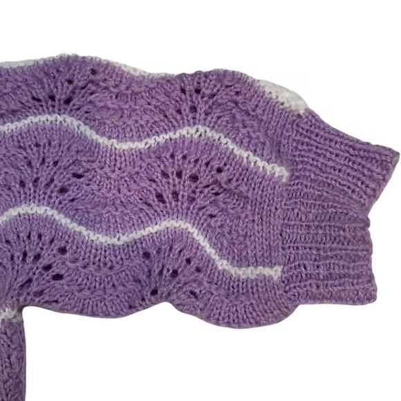 Womens M L Hand Knit Handmade Purple Short Sleeve Sweater Grannycore Cottage - Picture 6 of 12